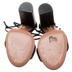 مملوكة مسبقًا Aquazzura Black  Leather Linda Ankle Wrap Sandals Size 38.5