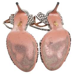 مملوكة مسبقًا Aquazzura White/Black Python Embossed Leather Open Toe Ankle Strap Sandals Size 41