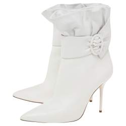 مملوكة مسبقًا Aquazzura White  Leather Tribeca Ankle Boots Size 39.5
