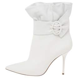 مملوكة مسبقًا Aquazzura White  Leather Tribeca Ankle Boots Size 39.5