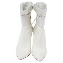 مملوكة مسبقًا Aquazzura White  Leather Tribeca Ankle Boots Size 39.5
