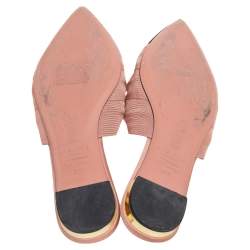 Pre Owned Aquazzura Beige/Black Fabric Twist Cap Toe Mules Size 38.5