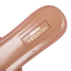 Pre Owned Aquazzura Beige/Black Fabric Twist Cap Toe Mules Size 38.5