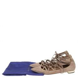 Aquazzura Beige Suede Dancer Lace Up Ballet Flats Size 38