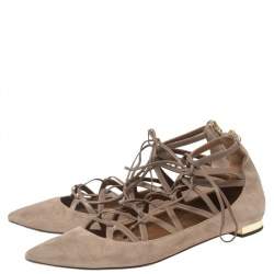 Aquazzura Beige Suede Dancer Lace Up Ballet Flats Size 38