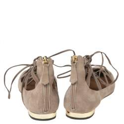 Aquazzura Beige Suede Dancer Lace Up Ballet Flats Size 38