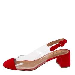 Pre Owned Aquazzura Red Suede and PVC Optic Slingback Pumps Size 40.5