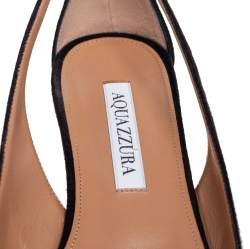 Pre Owned Aquazzura Black Suede Bow Tie Pointed-Toe Flats Size 37.5