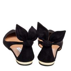 Pre Owned Aquazzura Black Suede Bow Tie Pointed-Toe Flats Size 37.5
