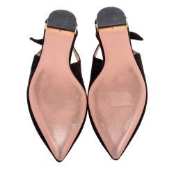 Pre Owned Aquazzura Black Suede Bow Tie Pointed-Toe Flats Size 37.5