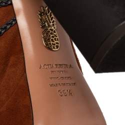 Pre Owned Aquazzura  Brown/Black Suede And Leather  Lace Up Platform Sandals Size 39.5