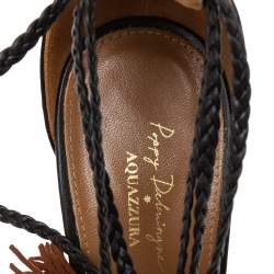 Pre Owned Aquazzura  Brown/Black Suede And Leather  Lace Up Platform Sandals Size 39.5