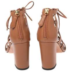 Pre Owned Aquazzura Brown Leather Holli Lace Up Sandals Size 38