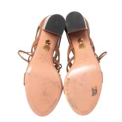 Pre Owned Aquazzura Brown Leather Holli Lace Up Sandals Size 38