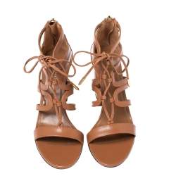Pre Owned Aquazzura Brown Leather Holli Lace Up Sandals Size 38