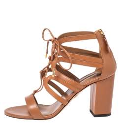 Pre Owned Aquazzura Brown Leather Holli Lace Up Sandals Size 38