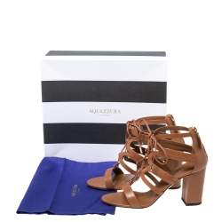 Pre Owned Aquazzura Brown Leather Holli Lace Up Sandals Size 38