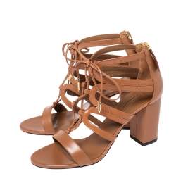 Pre Owned Aquazzura Brown Leather Holli Lace Up Sandals Size 38