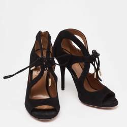 Pre Owned Aquazzura Black Suede C'est Chic Sandals Size 37