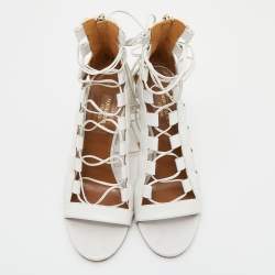 Aquazzura White Leather Amazon Lace-up Sandals Size 37.5
