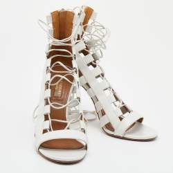 Aquazzura White Leather Amazon Lace-up Sandals Size 37.5