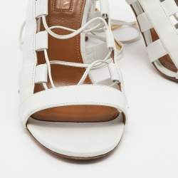 Aquazzura White Leather Amazon Lace-up Sandals Size 37.5