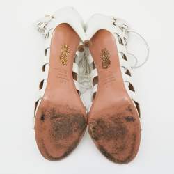 Aquazzura White Leather Amazon Lace-up Sandals Size 37.5