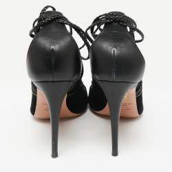 Pre Owned Aquazzura  Black Suede And Leather Open Toe Ankle Wrap  Sandals Size 41