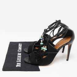 Pre Owned Aquazzura  Black Suede And Leather Open Toe Ankle Wrap  Sandals Size 41