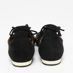 Pre Owned حذاء باليرينا فلات أكوازورا سويدي أسود بحزام للكاحل مقاس 38.5