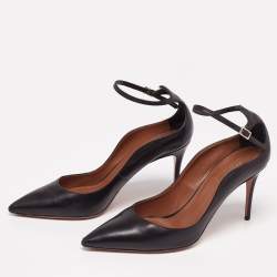 Pre Owned Aquazzura Black Leather Dolce Vita Ankle-Strap Pumps Size 40