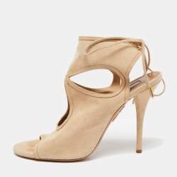 Pre Owned Aquazzura Beige Suede Sexy Thing Cutout Sandals Size 40