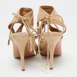 Pre Owned Aquazzura Beige Suede Sexy Thing Cutout Sandals Size 40