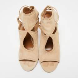 Pre Owned Aquazzura Beige Suede Sexy Thing Cutout Sandals Size 40