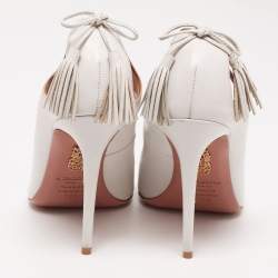 Pre Owned حذاء كعب عالي أكوازورا فوريفر مارلين جلد أبيض مقاس 39.5