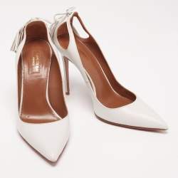 Pre Owned حذاء كعب عالي أكوازورا فوريفر مارلين جلد أبيض مقاس 39.5