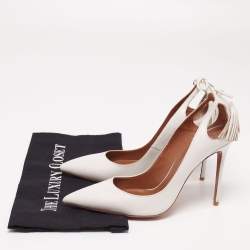 Pre Owned حذاء كعب عالي أكوازورا فوريفر مارلين جلد أبيض مقاس 39.5