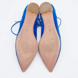 Pre Owned Aquazzura Blue Suede Christy Ankle Wrap Pointed Toe Ballet Flats Size 40