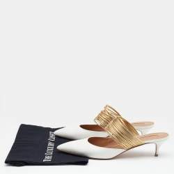 Pre Owned Aquazzura White/Gold Leather Rendez Vous Mules Size 41
