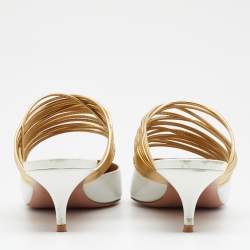 Pre Owned Aquazzura White/Gold Leather Rendez Vous Mules Size 41