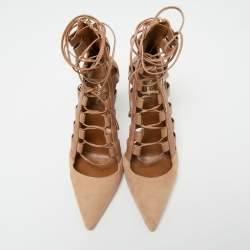 Aquazzura Beige Suede and Leather Amazon Ankle Tie Pumps Size 40