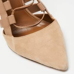 Aquazzura Beige Suede and Leather Amazon Ankle Tie Pumps Size 40
