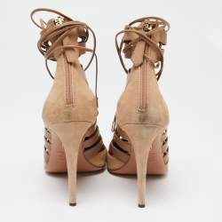 Aquazzura Beige Suede and Leather Amazon Ankle Tie Pumps Size 40