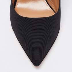 Pre Owned Aquazzura Black Fabric Crystal Embellished Blossom Pointed Toe Mules Size 38