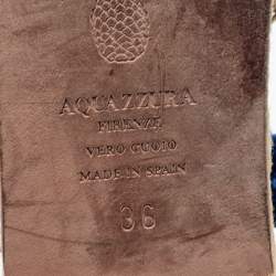 Pre Owned Aquazzura Blue Raffia And Suede Belgravia Lace Up Espadrille Flat Sandals Size 36