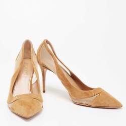 Pre Owned Aquazzura Tan Suede and Mesh Savoy Pumps Size 41