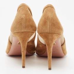 Pre Owned Aquazzura Tan Suede and Mesh Savoy Pumps Size 41