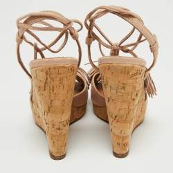 Pre Owned Aquazurra Beige Suede Wild One Cork Platform Wedge Sandals Size 36