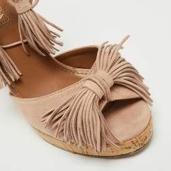 Pre Owned Aquazurra Beige Suede Wild One Cork Platform Wedge Sandals Size 36