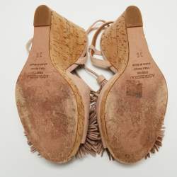 Pre Owned Aquazurra Beige Suede Wild One Cork Platform Wedge Sandals Size 36